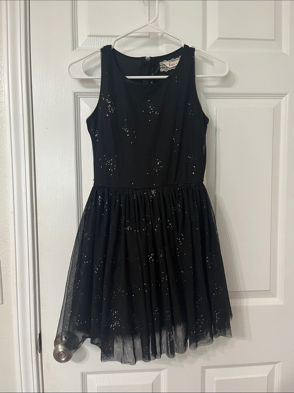 btween Black Sparkle Sequin-Accent Pleated Skirt Dress size 12 girls